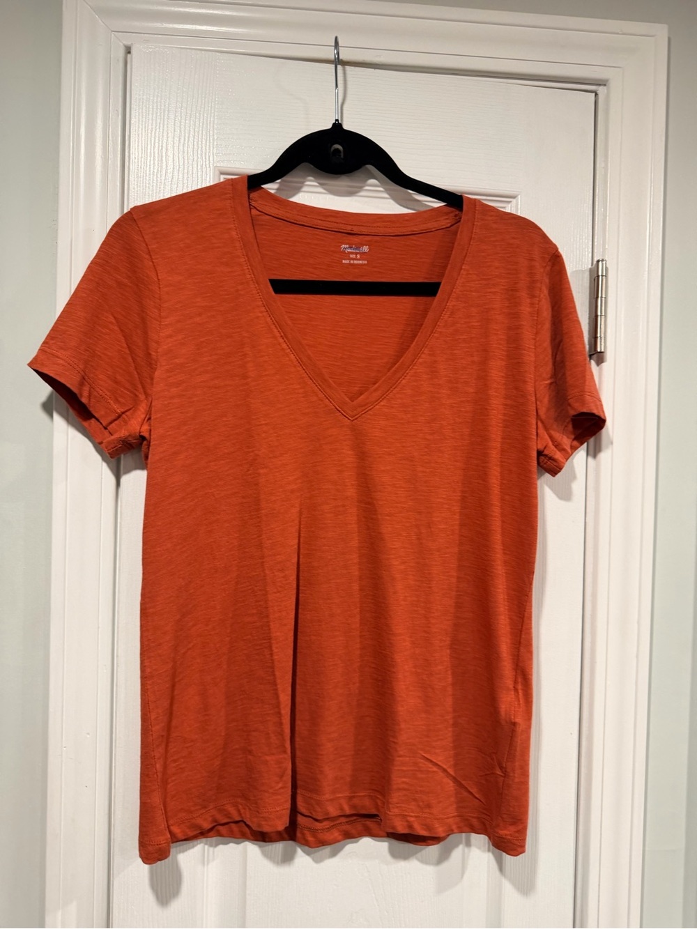 NWOT Madewell Size S Burnt Orange V Neck Short Sleeve Slub Cotton Tee Shirt